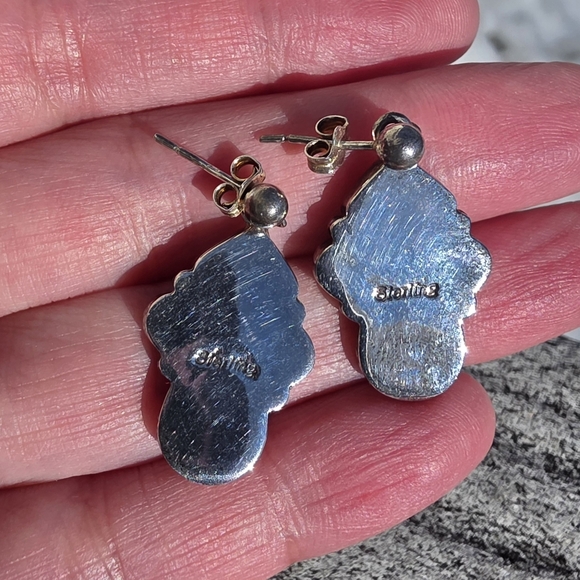 Navajo Native American Southwestern Sterling Silver Turquoise Cluster Earrings - Picture 8 of 13